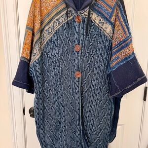 Free People Hooded Cardi with vibrant patchwork